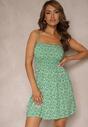 Rochie verde din bumbac cu bretele cu evazată și partea de sus încrețită Risetto