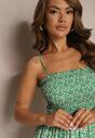 Rochie verde din bumbac cu bretele cu evazată și partea de sus încrețită Risetto