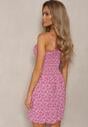 Rochie Fucsia din Bumbac cu Bretele cu Cloș și Top Cu Volane Risetto