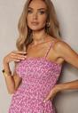 Rochie Fucsia din Bumbac cu Bretele cu Cloș și Top Cu Volane Risetto
