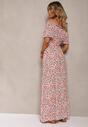 Rochie din Bumbac Alb-Roz cu Volane și Imprimeu Floral Rissamond