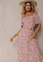 Rochie din Bumbac Alb-Roz cu Volane și Imprimeu Floral Rissamond