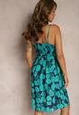 Rochie din bumbac cu bretele Duloa bleumarin-verde tip plic evazată cu elastic în talie