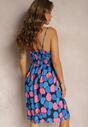 Rochie bleumarin cloș din bumbac cu bretele cu elastic în talie Duloa