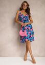 Rochie bleumarin cloș din bumbac cu bretele cu elastic în talie Duloa