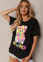 Tricou Negru din Bumbac cu Imprimeu Decorativ în Formă de Ursuleț Opallea