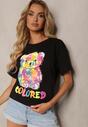 Tricou Negru din Bumbac cu Imprimeu Decorativ în Formă de Ursuleț Opallea