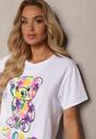 Tricou Alb din Bumbac cu Imprimeu Decorativ în Formă de Ursuleț Opallea