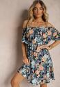 Rochie bleumarin din bumbac cu print floral Dimizama