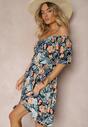 Rochie bleumarin din bumbac cu print floral Dimizama