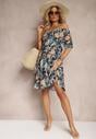 Rochie bleumarin din bumbac cu print floral Dimizama