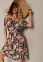 Rochie Neagră de Bumbac cu Imprimeu Floral Dimizama