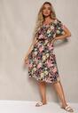 Rochie Neagră de Bumbac cu Imprimeu Floral Dimizama