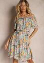 Rochie Albastru-Portocalie din Bumbac cu Print Floral Dimizama