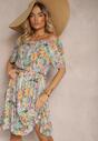 Rochie Albastru-Portocalie din Bumbac cu Print Floral Dimizama