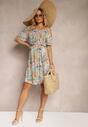 Rochie Albastru-Portocalie din Bumbac cu Print Floral Dimizama
