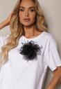 Tricou Alb din Bumbac cu Broșă Florală Iloa