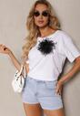 Tricou Alb din Bumbac cu Broșă Florală Iloa