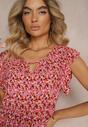 Rochie Roz din Bumbac cu Elastic în Talie și Volan Dimllea