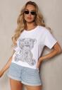 Biały T-shirt z Bawełny Ozdobiony Cyrkoniami Indilla