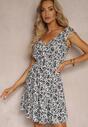 Rochie Bumbac Bleumarin-Albă Bretele Late Elastic Talie Nasturi Tessri