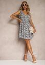 Rochie Bumbac Bleumarin-Albă Bretele Late Elastic Talie Nasturi Tessri