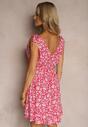 Rochie Fucsia din Bumbac cu Bretele Groase cu Elastic în Talie Încheiată cu Nasturi Tessri