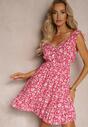 Rochie Fucsia din Bumbac cu Bretele Groase cu Elastic în Talie Încheiată cu Nasturi Tessri