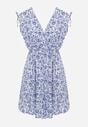 Niebiesko-Biała Sukienka Bawełniana na Grubych Ramiączkach z Gumką w Pasie Zapinana na Guziki Tessri