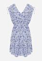 Niebiesko-Biała Sukienka Bawełniana na Grubych Ramiączkach z Gumką w Pasie Zapinana na Guziki Tessri