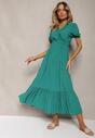 Rochie Verde Închis Boho din Bumbac cu Decolteu Petrecut Rissatina