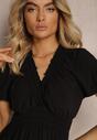 Rochie neagră Boho din bumbac cu croială înfășurată Rissatina