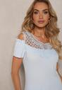 Bluză Albastru Deschis cu Mâncă Scurtă din Bumbac Decorată cu Broderie și Decupaje pe Umeri Testarla