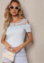 Bluză Albastru Deschis cu Mâncă Scurtă din Bumbac Decorată cu Broderie și Decupaje pe Umeri Testarla