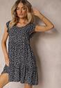 Rochie evazată bleumarin din bumbac cu volan Crisandra