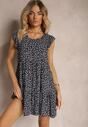 Rochie evazată bleumarin din bumbac cu volan Crisandra