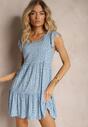 Rochie din Bumbac Cloș Bleumarin cu Volan Crisandra