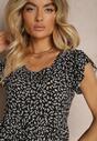 Rochie evazată din bumbac cu volan Crisandra alb-negru