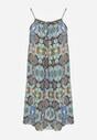Rochie evazată albastru-verde din bumbac pe bretele Tessadra