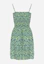 Jasnozielona Sukienka z Bawełny na Cienkich Ramiączkach z Gumką w Talii Tessinia