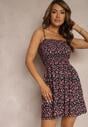 Rochie Neagră-Roz din Bumbac cu Bretele Subțiri și Elastic în Talie Tessinia