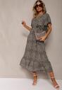 Rochie creion bej-neagră din bumbac cu elastic în talie și curea din material Teslana
