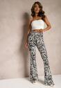 Pantaloni Clopot Alb-Negru Talie Înaltă cu Elastic în Talie Imprimeu Zebră Vikollia