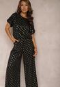 Negru-Auriu Casual Compleu Pantaloni Lungi și Bluză cu Elastic în Talie Acrinna