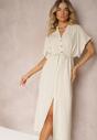 Rochie bej din bumbac cu croială cambrată Viklia