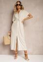 Rochie bej din bumbac cu croială cambrată Viklia