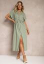Rochie Verde Inchis din Bumbac cu Croi Tip Cămașă Strânsă în Talie Viklia