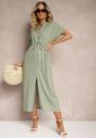 Rochie Verde Inchis din Bumbac cu Croi Tip Cămașă Strânsă în Talie Viklia