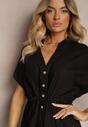 Rochie Neagră din Bumbac cu Partea Superioară de Tip Cămașă Strânsă în Talie Viklia