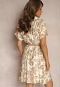 Rochie bej boho cu partea de sus tip cămașă cu decolteu triunghiular și model ornamental Tonetta